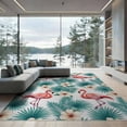 thumbnail image 2 of ODIKA 8'x10' Washable Area Rug Botanical Frond Border Jungle Motif Exotic Watercolor Leaves Refined Structured for Dining Room, Large Office, Lounge, Non-Slip Chair-Friendly Mat, 2 of 7