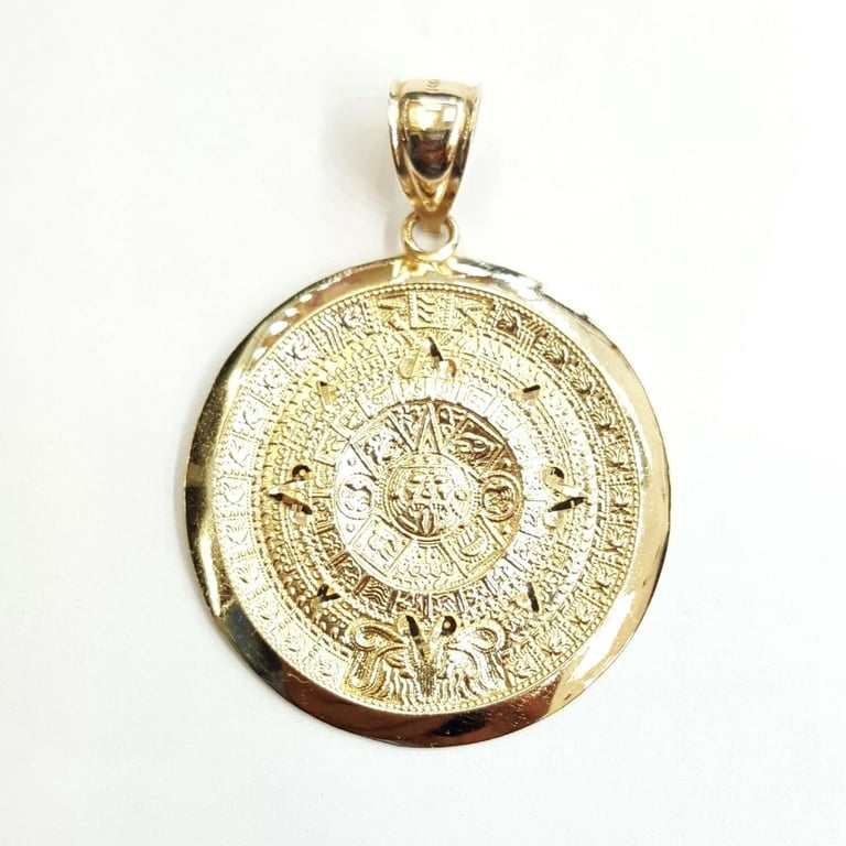 Vntage Sold 14K Yellow Gold Mayan Aztec Sun Calendar Charm Crcular