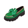 thumbnail image 2 of XUNKUSGA Loafers for Women Cute Bowknot Round Toe Leather Dress Shoes Fashion Color Block Thick Heel Anti Slip Womens Slip On Shoes for Work Daily,Green,8.5, 2 of 9