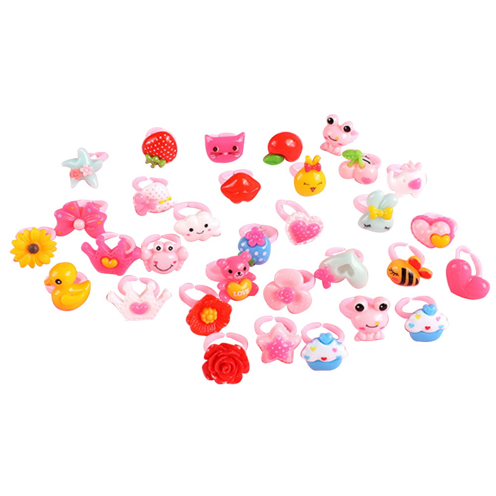 50pcs Children Colorful Rubber Flower Rings Girls Kids Birthday Party bag favor 