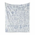 thumbnail image 1 of Cartoon Soft Flannel Fleece Throw Blanket, Outline Hand Drawn Cosmic Objects and Space Adventure Lettering, Cozy Plush for Indoor and Outdoor Use, 60" x 80", Violet Blue White, by Ambesonne, 1 of 5
