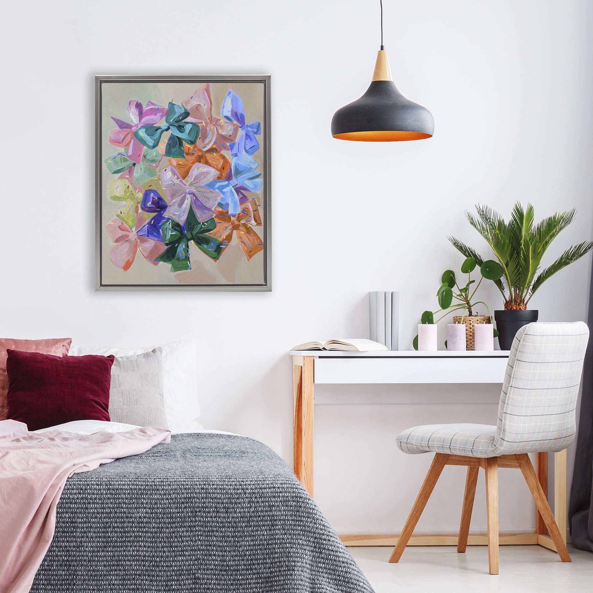 Stupell Industries Bright Bows Cluster with Sprinkles Gray Framed Floater Canvas Wall Art, design by The Prints Vibe