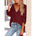 thumbnail image 4 of Womens Oversized Deep V Neck Sweaters Fall Winter Long Sleeve Knit Pullover Jumper, 4 of 6