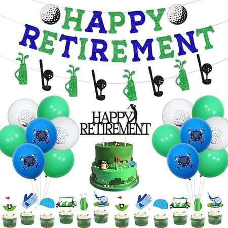 Golf Themed Retirement Party Decorations - Happy Retirement Banner, Garland, Cake Topper, Balloons for Men's Par Tee - Golf Party Supplies