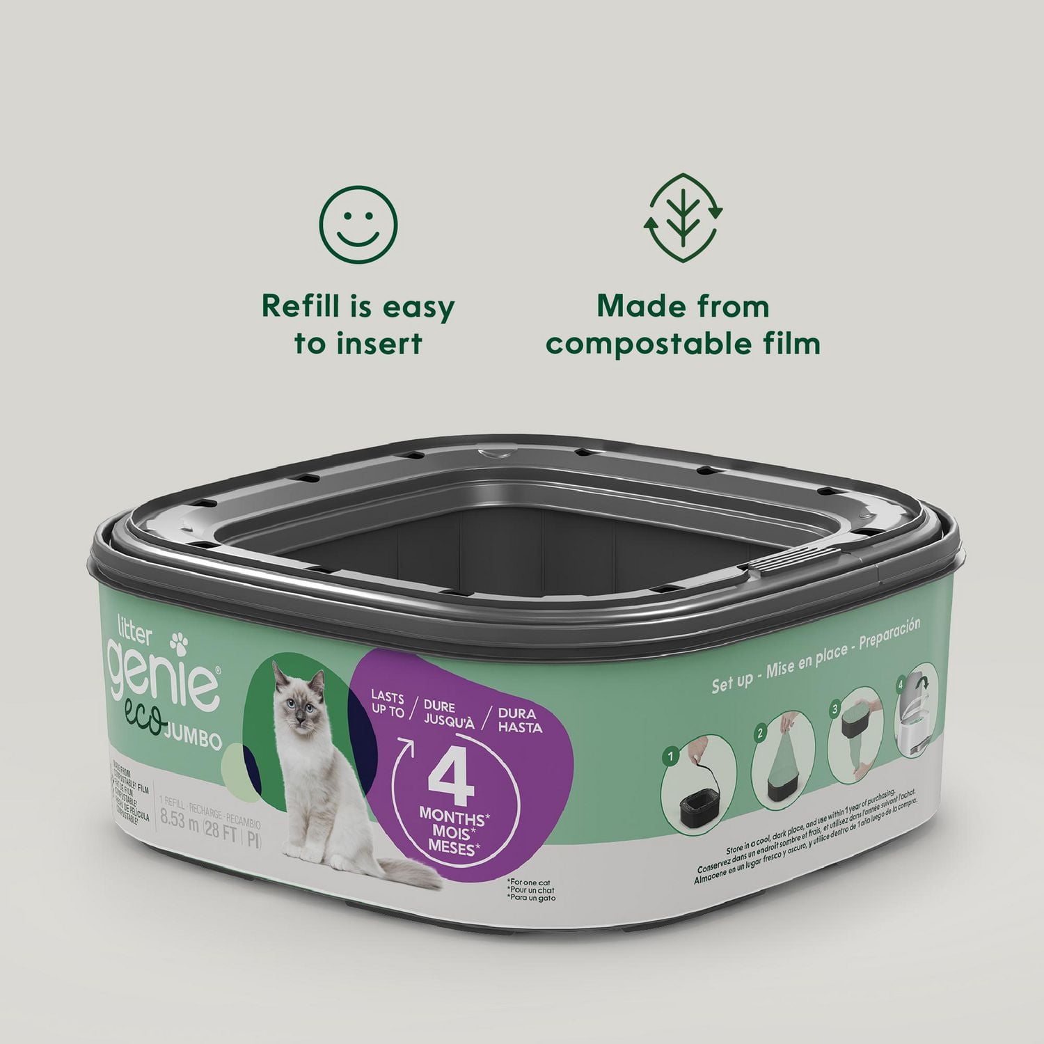Litter Genie Eco Jumbo refill- 1pk - Compostable cat litter bags