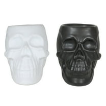 Set Of 2 Black And White Gothic Skull Skeleton Ceramic Votive Candle Oil Warmers