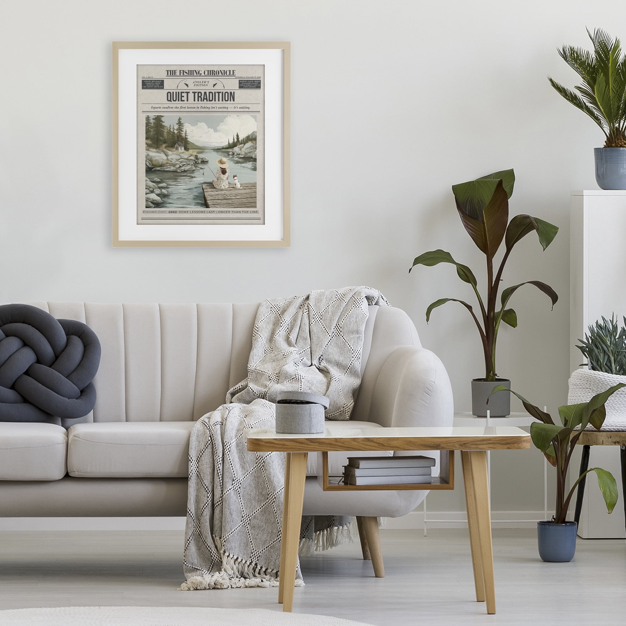 Stupell Industries Fishing Chronicle Magazine Birch Framed Print Under Glass, design by A Barefoot Stylist