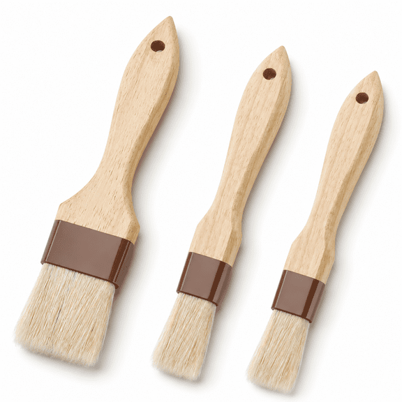Natural Bristle Pastry & Basting Brush 3-Piece Set (1 & 1.5 Inch) - Kitchen Cooking Brush for BBQ, Grilling & Baking with Beech Wood Handle, Food Grade Bristles, Easy to Clean