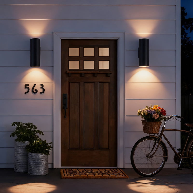 TICOZE 14 Inch Modern Outdoor Porch Light 2 Pack Matte Black Outdoor Wall Lights Cylinder Up Down Light Waterproof Outdoor Wall Sconce Patio Light Fixture for House Garage (Bulbs Not Included)