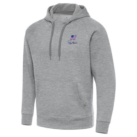 Men's-Antigua  Heather Gray Denny Hamlin Fleece Victory Pullover Hoodie