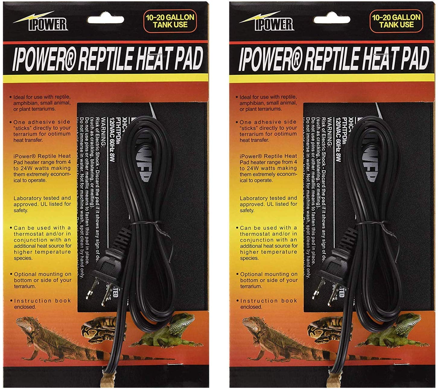 iPower 2 Pack 6 by 8" 8W Reptile Heat Pad Under Tank Terrarium Heater Heat Mat for Small Animals