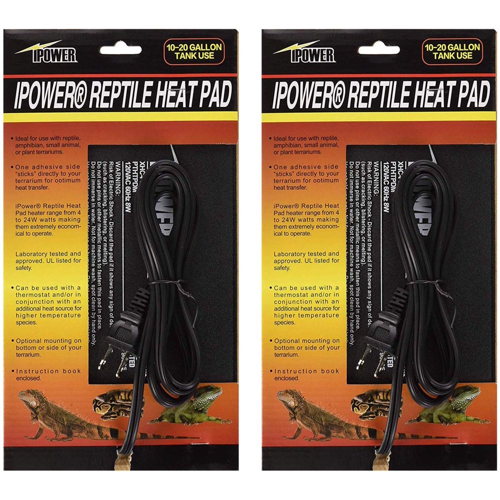 iPower 2 Pack 6 by 8" 8W Reptile Heat Pad Under Tank Terrarium Heater