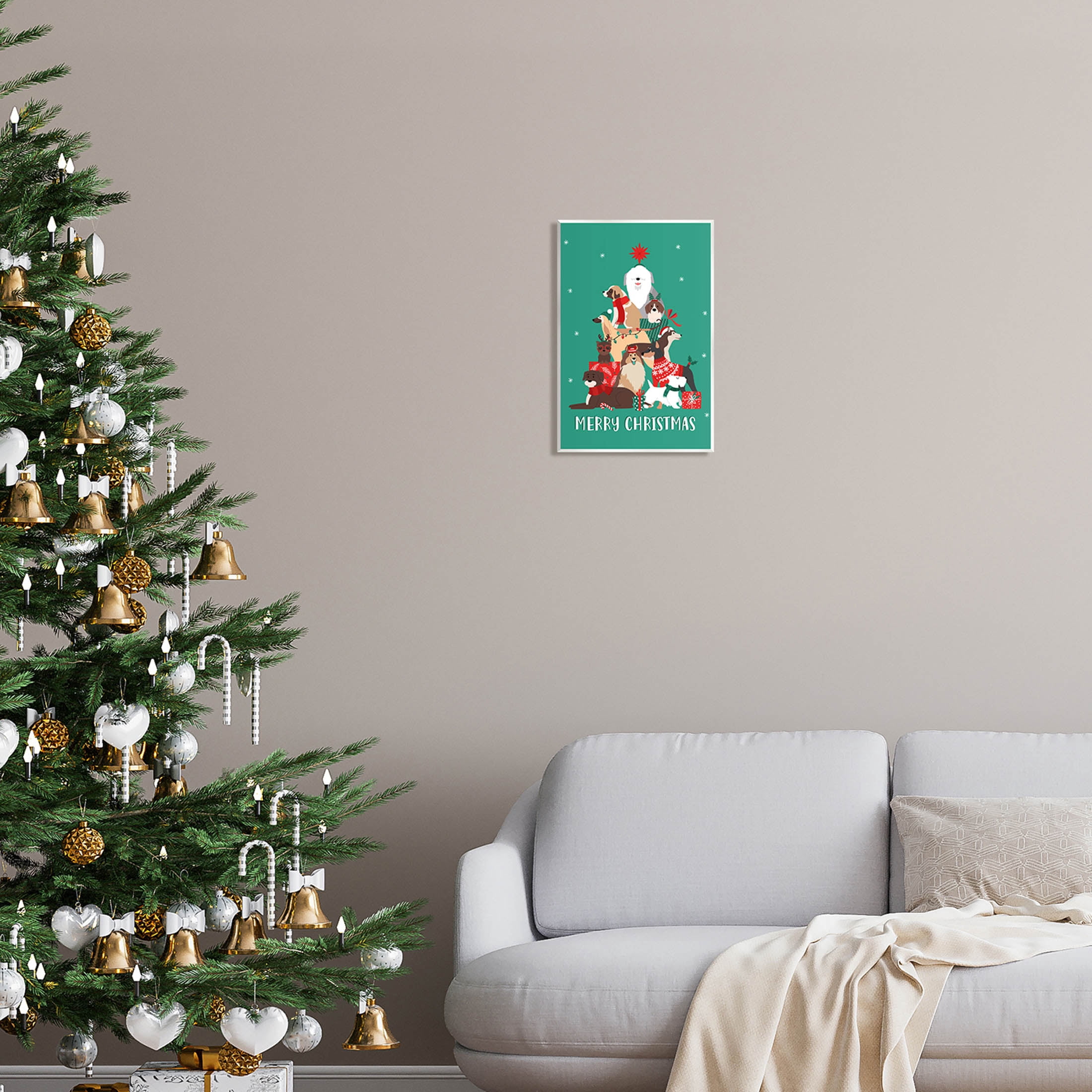 Merry Christmas Happy Dog Gifts Holiday Graphic Art Unframed Art Print Wall Art