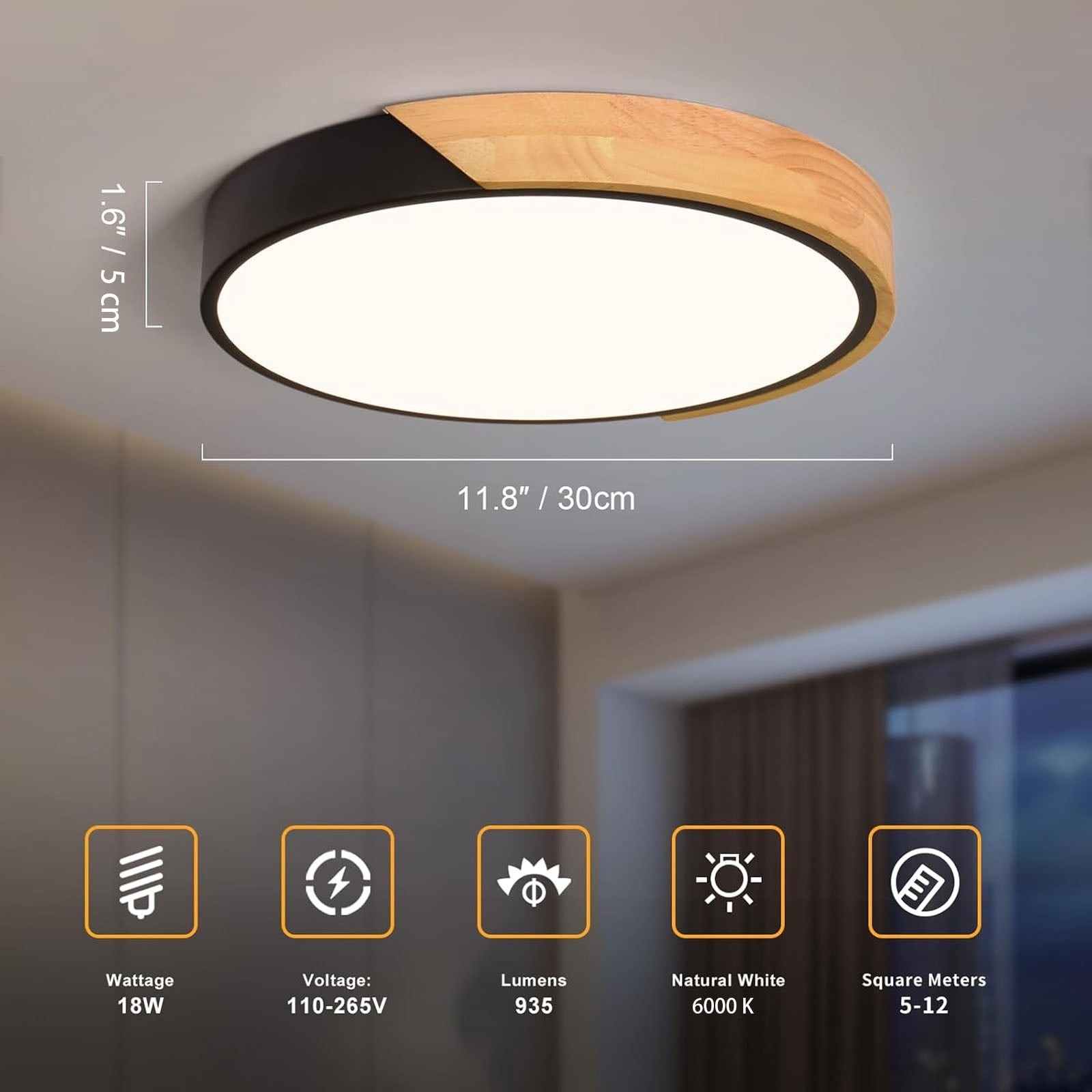 Leyeet Modern LED Ceiling Light, Minimalist Wood Flush Mount Ceiling Light Fixture, 6000K Circle Lighting Lamp with Acrylic Lampshade for Bedroom Laundry Room Hallway Foyer