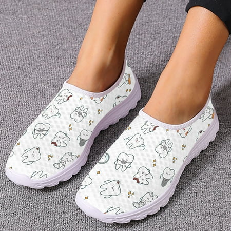 Fashion Dentist Cartoon Women Flat Shoes Tooth Cartoon Breathable Mesh Sneaker Femme Slip-on Loafers Beach Footwear