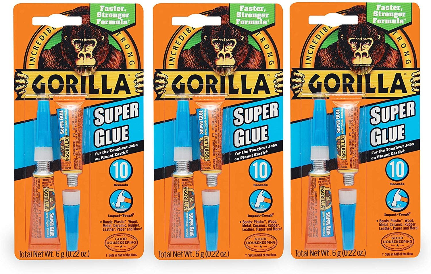 Gorilla Super Glue - Pack Of 4 Tubes, 3 Grams Each, High Strength Clear Adhesive