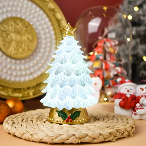 BOPORO Tabletop Christmas Tree Resin - Handcrafted Mini Christmas Tree with LED Lights, Table Centerpiece - Ideal for Christmas, New Year, Home Decor, Window Holiday Decor and More