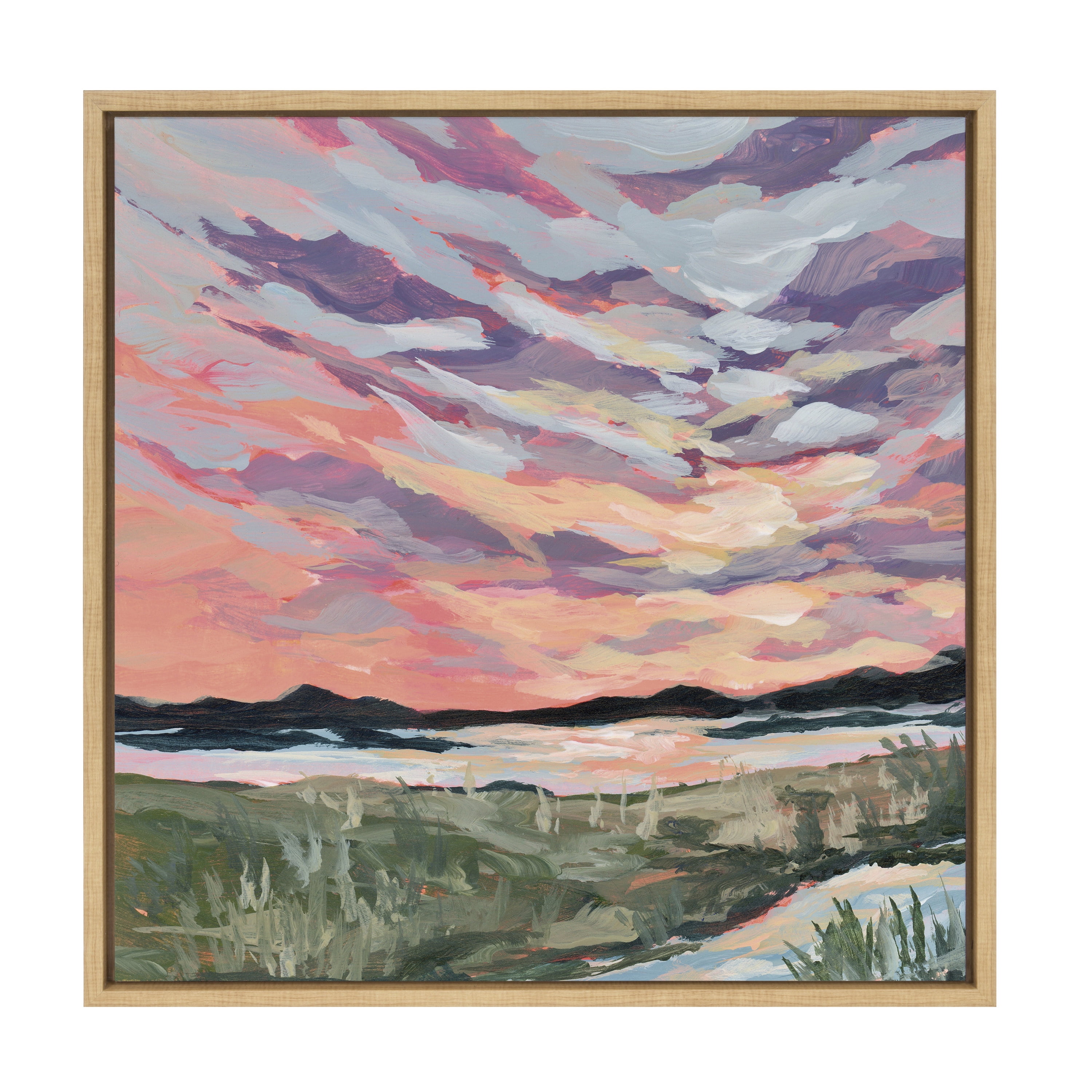 Birch Harbor Sylvie Mississippi Framed Canvas Wall Art by Emily Kenney, 22x22 Natural, Coastal Beach Landscape Art