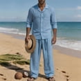 thumbnail image 2 of CONFREE Mens Linen 2 Peice Sets Casual Men's Summer Outfits Set Soft Buttons Shirts Pants Beach Vacation Outfits for Men, 2 of 9