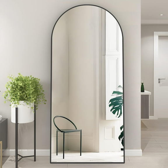 Gleamira 65.1"x24" Arched Full Length Mirror Aluminum Alloy Frame Floor Mirror, Black