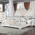 thumbnail image 2 of 1pc Traditional Cal King Size Tufted Headboard Upholstered Faux Wood Carved Details Bed Pearl White Bedroom Furniture, 2 of 8