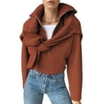 thumbnail image 3 of Suéter Informal Holgado de Punto Acanalado con Cuello en V y Larga para Mujer, con Cremallera de un Cuarto, para Invierno y Otoño Rojo-Marrón XXL, 3 of 8