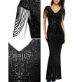 thumbnail image 6 of Women 1920s Plus Size Formal Dress Tassels Sleeve Sequins Gatsby Maxi Evening Gown, 6 of 7