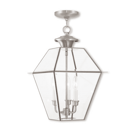 

Outdoor Pendants 3 Light With Hand Crafted Solid Brass Clear Beveled Brushed Nickel size 12 in 180 Watts - World of Crystal