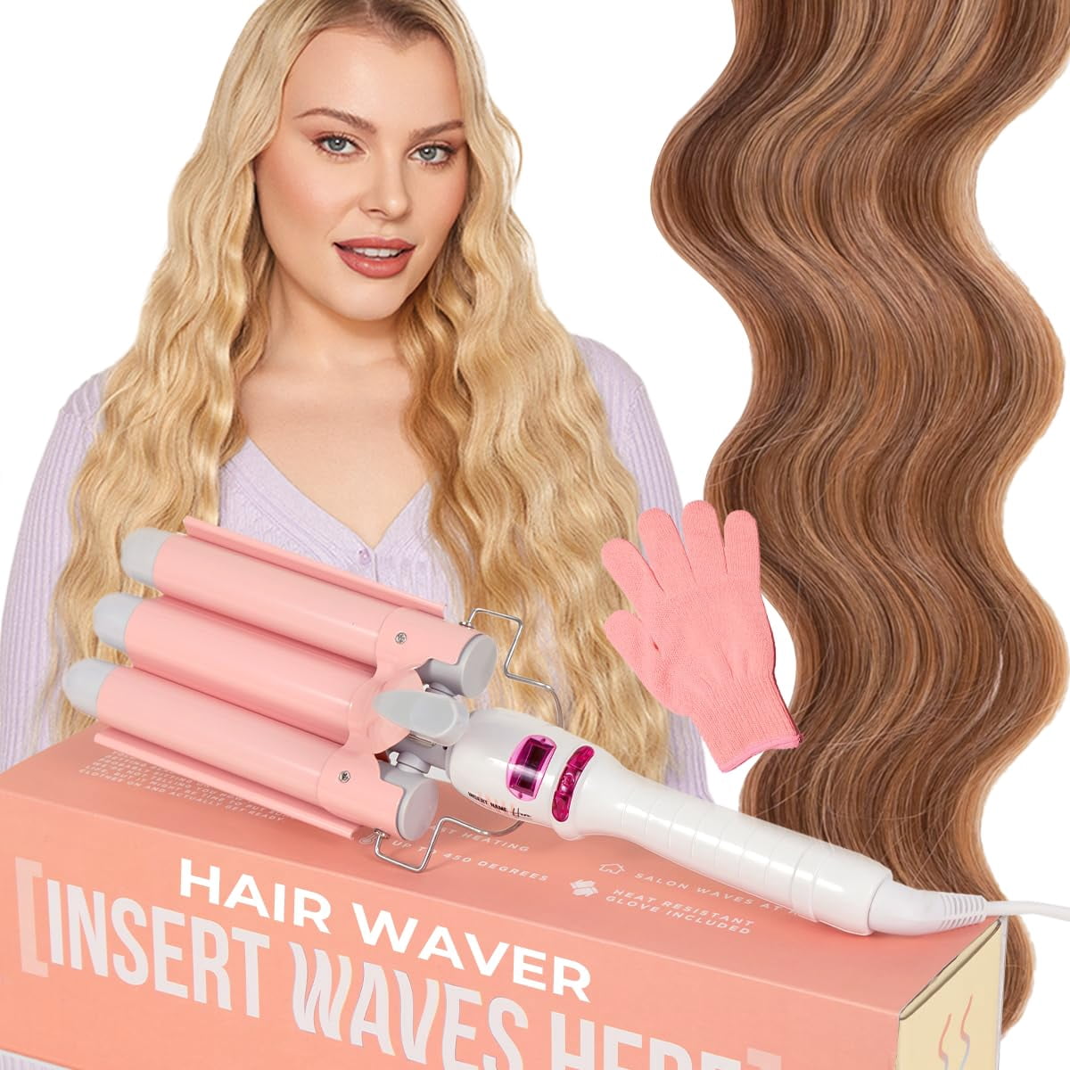 5 In 1 Curling Iron Set, 3 Interchangeable Ceramic Hair-1149859