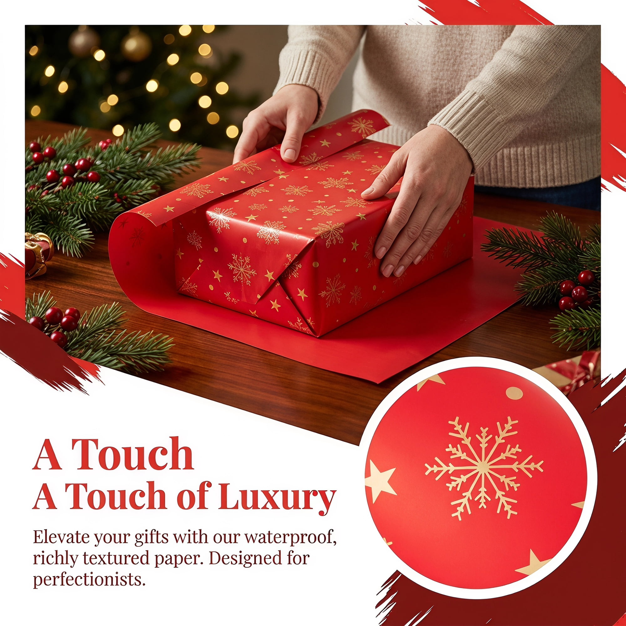 Unique Bargains Waterproof Matte Gift Wrap Paper for Bouquets Red Snowflake 22"x 22"