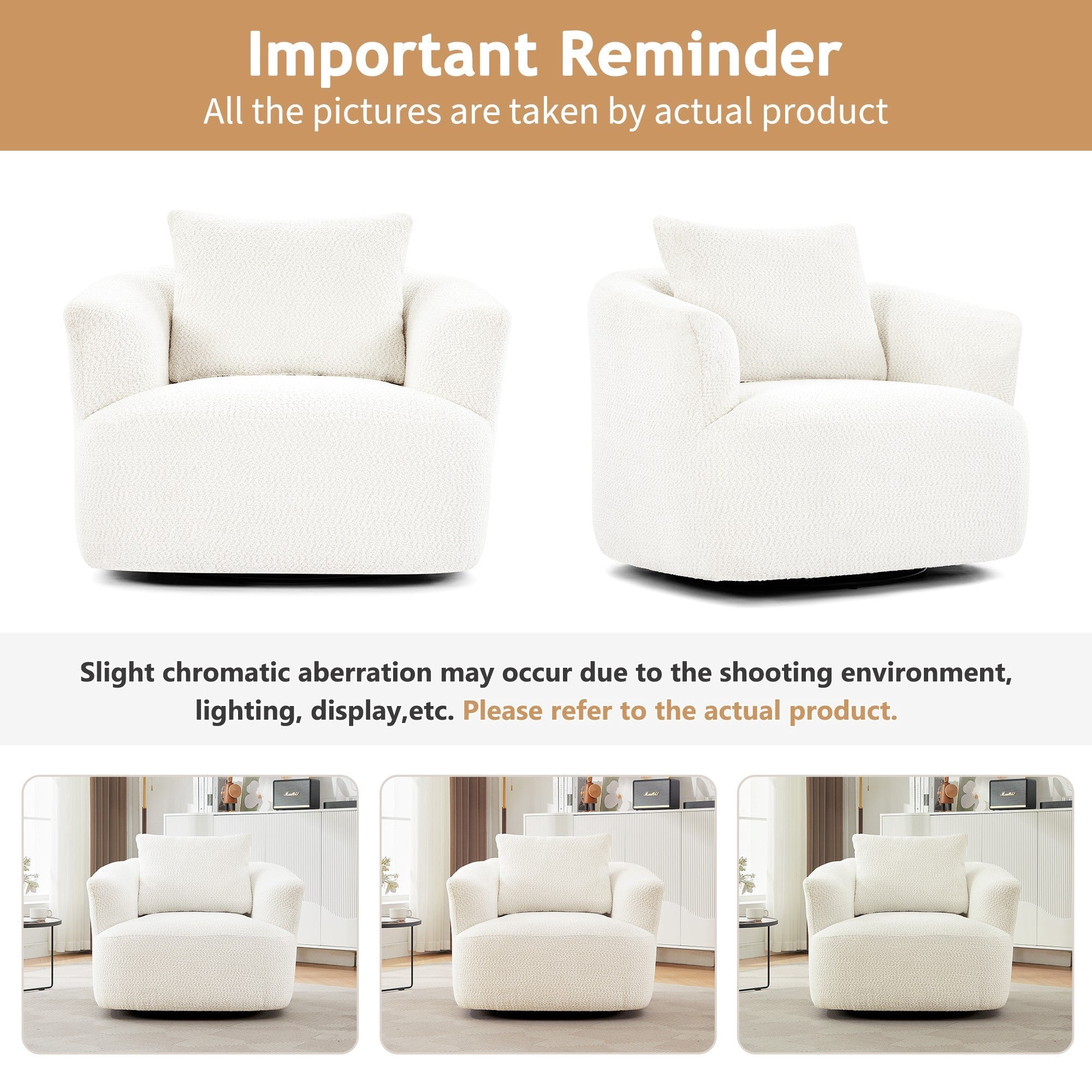 Sailvan 38.2" Swivel Accent Chair, Boucle Upholstered 360 Degree Barrel Sofa with Pillow for Living Room Beige