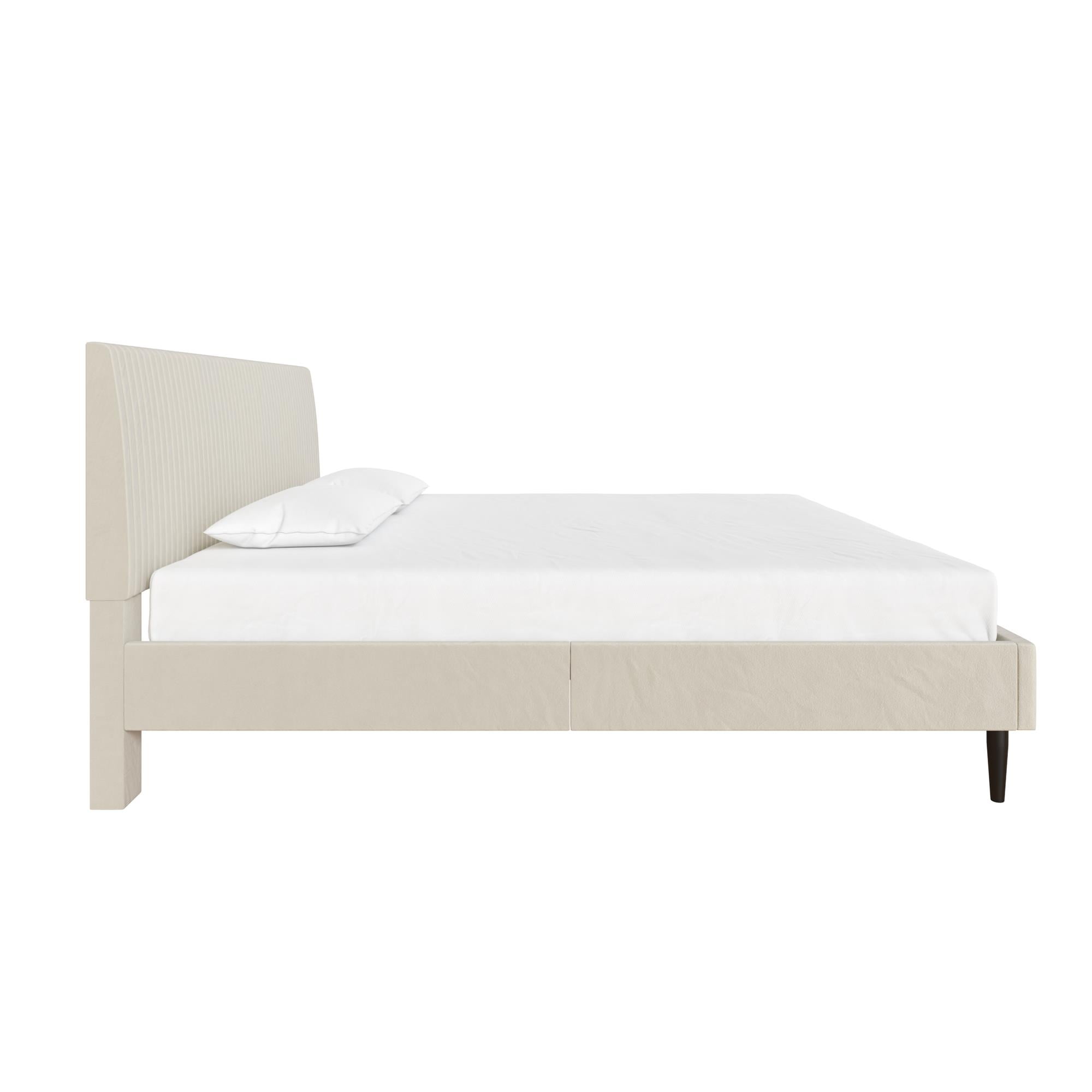 Mainstays Vera Upholstered Velvet Platform Bed, No Box Spring Required, King, Cream