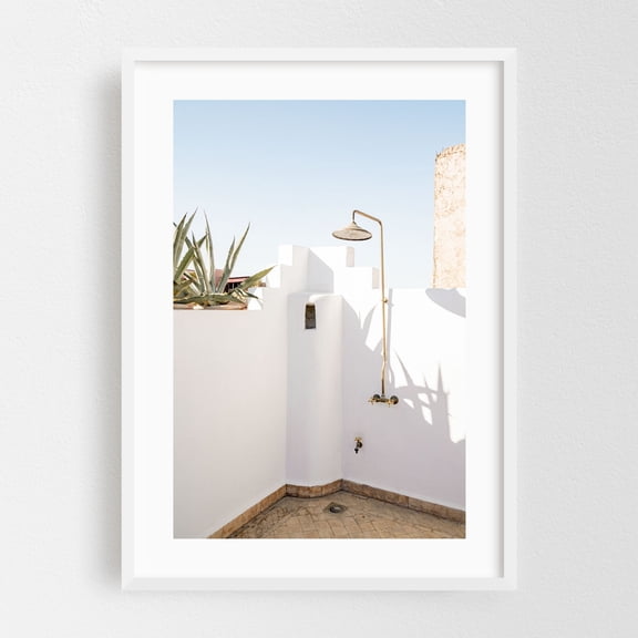 Sunshower - Marrakesh-Safi Morocco Photography Minimalist Boho Architecture Rustic Desert Travel Poster White Framed Wall Art Print 20 x 30 inches