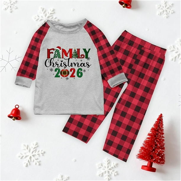 Pijama familiar europeo con estampado navideño de moda, traje para padres e hijos, blusa y pantalones de poliéster.