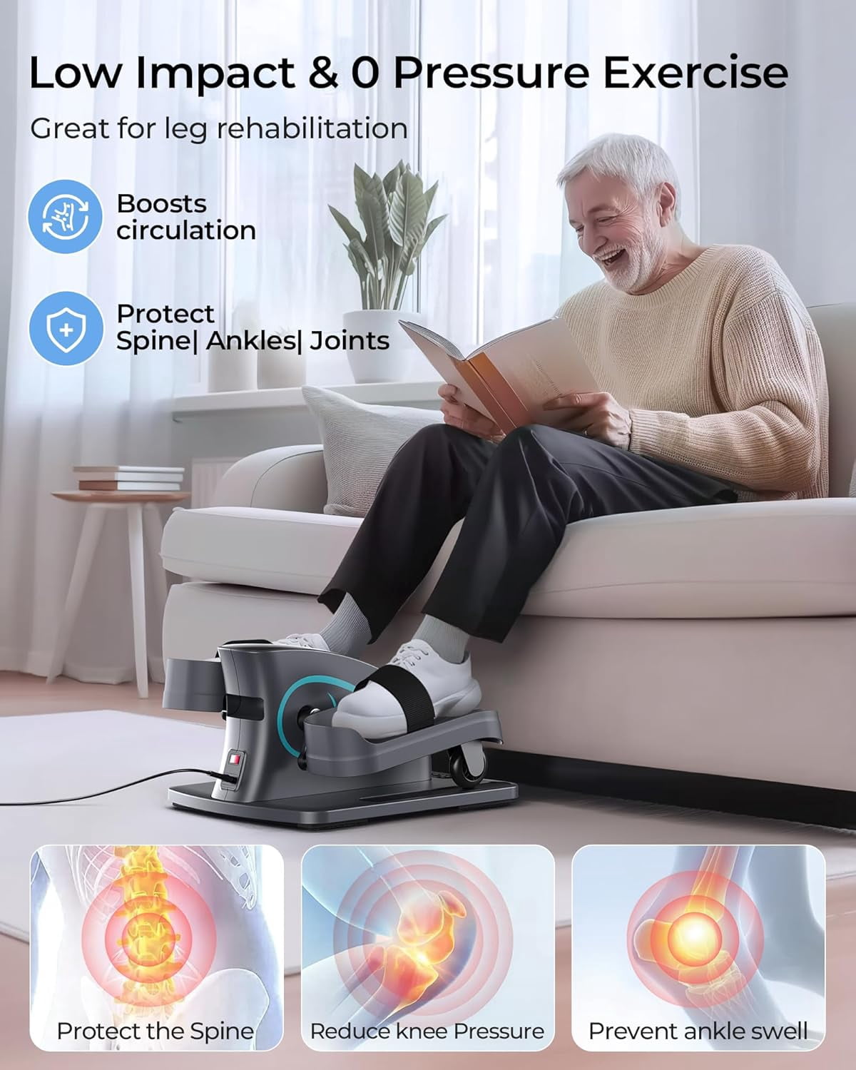 UPGO Under Desk Ellipticals Electric, Elipse Leg Exerciser for Seniors Fully Assembled, Seated Pedal Exerciser with Remote Control & Non-Slip Pedals