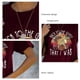 thumbnail image 5 of Camisetas de mujer de manga corta con cuello redondo y estampado de letras, camisetas holgadas y transpirables de verano para mujer, color rojo vino L, 5 of 6