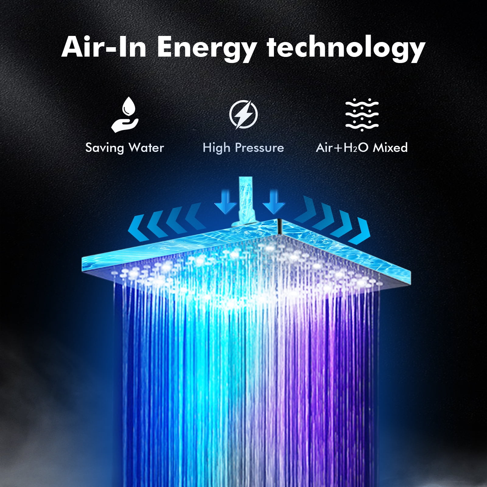 8 Inch LED Rain Shower Head, High Pressure Light Up Shower Head Color Changing with 7 Color Changing Automatically, Square Stainless Steel