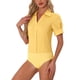 thumbnail image 4 of INSPIRAR CHIC Camiseta de Trabajo de Manga Corta con Botones para Mujeres, Mono, Talla M, Amarillo, 4 of 5