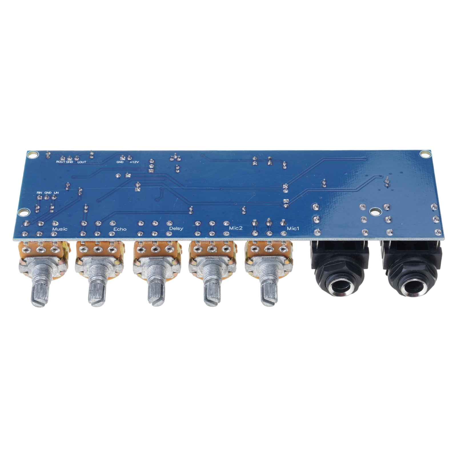 DC12V Powered Microphone Preamplifier Double Mic Input Karaoke Preamp Board PT2399 Digital Delay Adjustable Effects