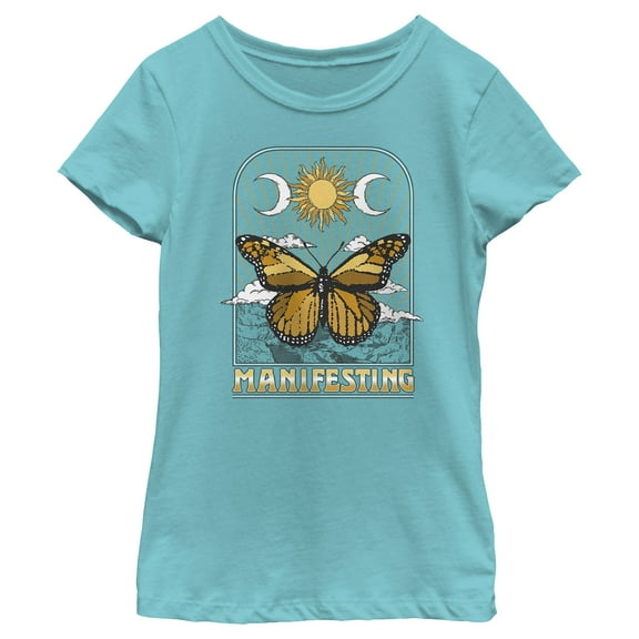 Girl's Lost Gods Manifesting Butterfly Graphic Tee Tahiti Blue Medium