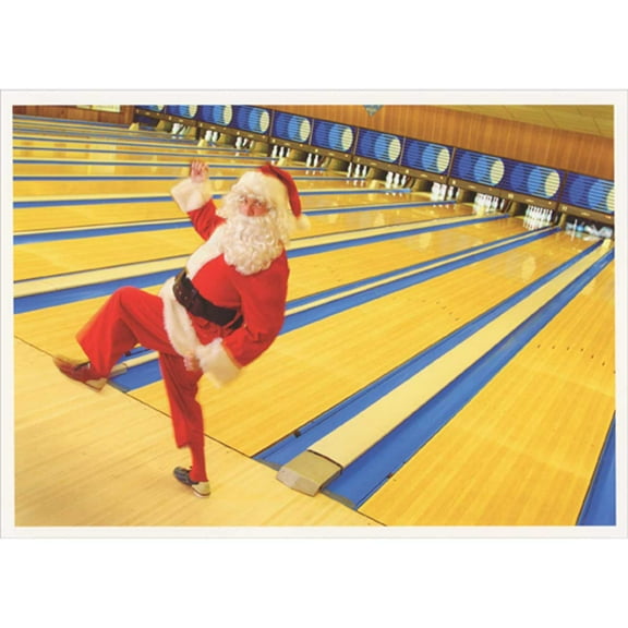 Palm Press Santa Celebrating at Bowling Lane Box of 10 Christmas Cards