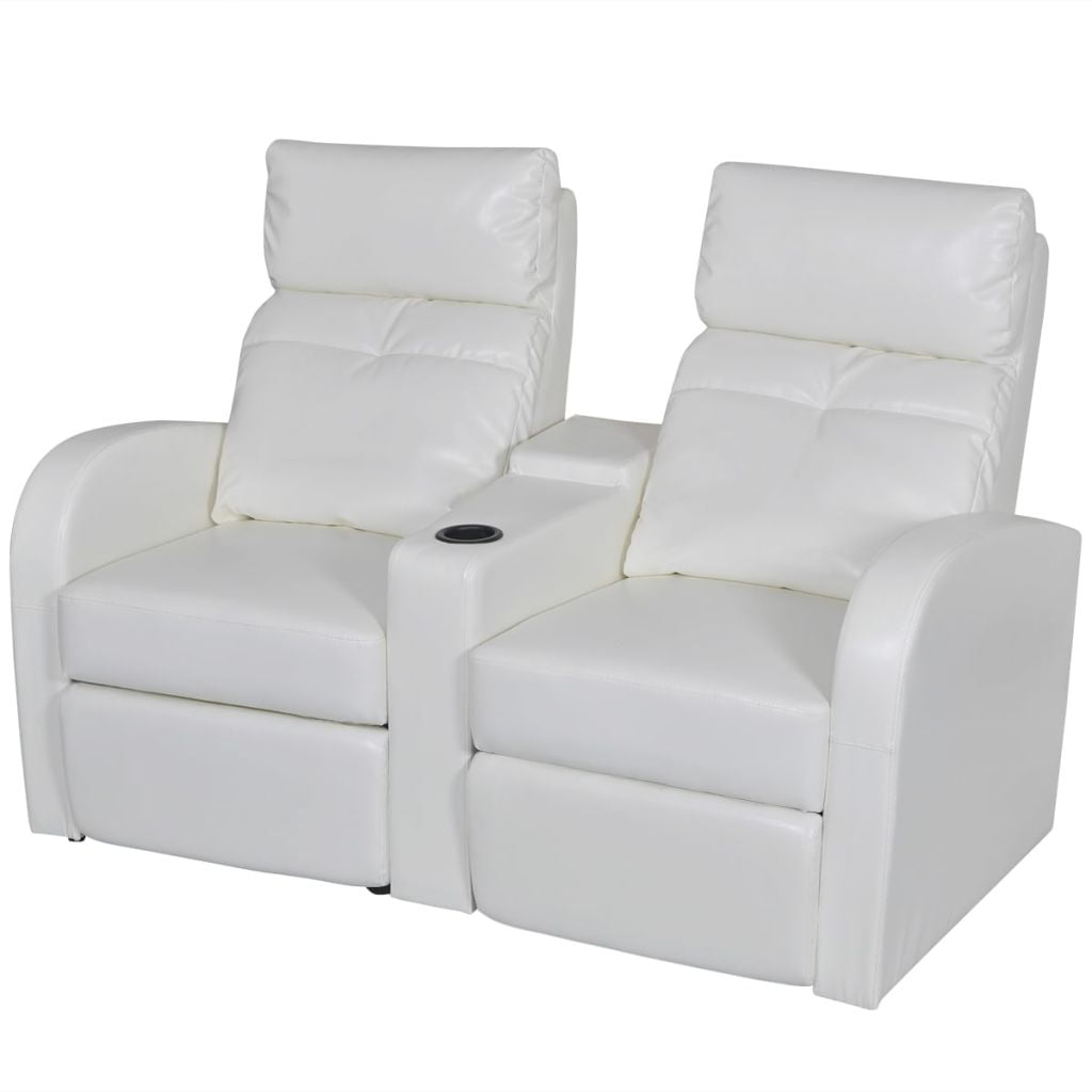 Home Theater Recliner Sofa White, White Faux Leather Recliners