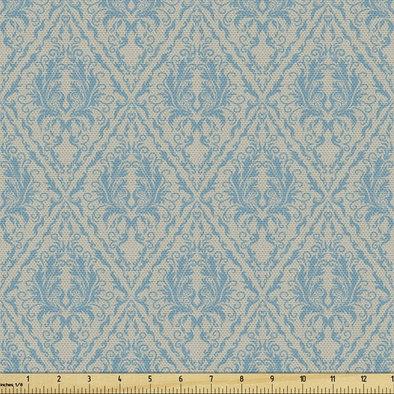 Blue Beige Fabric by the Yard, Vintage Royal Scroll Pattern Victorian Fantasy Swirled Old Flourish Tile, Decorative Upholstery Fabric for Sofas Home Accents, 5 Yards, Blue Beige by Ambesonne