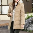 thumbnail image 5 of Wyobmus Women's Long Winter Puffer Jacket Warm Thicken Zipper Plush Hooded Down Coat Long Slleve Bubble Outwear Coat with Pockets Khaki, 5 of 7