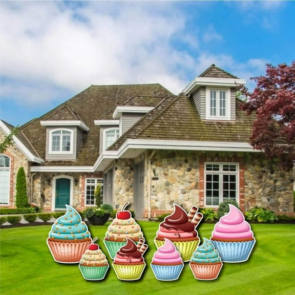 Birthday Cupcake Yard Signs Set, Cupcake Lawn Decorations, Set of 8, 12525