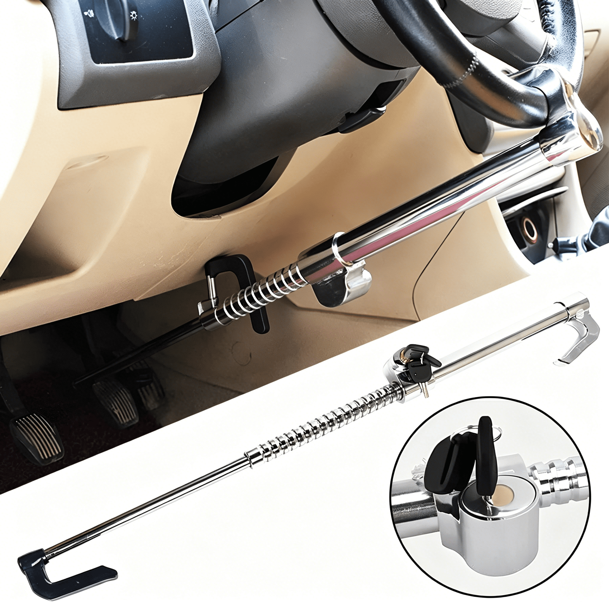 RIONIMA 2026 New Lock Double Adjustable Length Steering Wheel Brake Lock Suitable for Car Suv Most Cars for Security,Anti-Theft,Parking,Travel