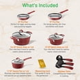 thumbnail image 2 of Non-stick Kitchenware Pots & Pans - 11 Pcs. Stylish Kitchen Cookware Set w/ Elegant Lines Pattern,Gray Inside & Red Outside, Metal + Silicone Handle, PTFE/PFOA/PFOS Free - NCCW11RDL, 2 of 9