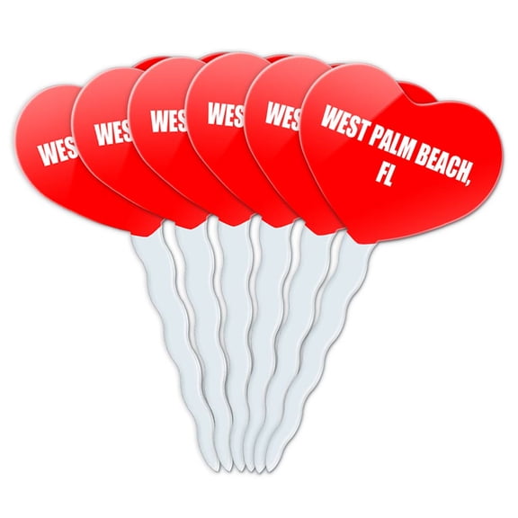 West Palm Beach FL Heart Love Cupcake Picks Toppers - Set of 6