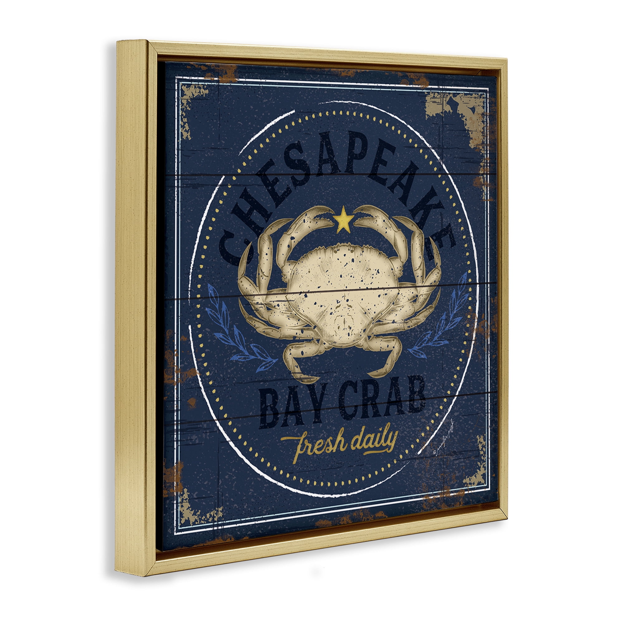 Stupell Industries Vintage Chesapeake Bay Crab Animals & Insects Painting Gold Floater Framed Canvas Art Print Wall Art, 18 x 18