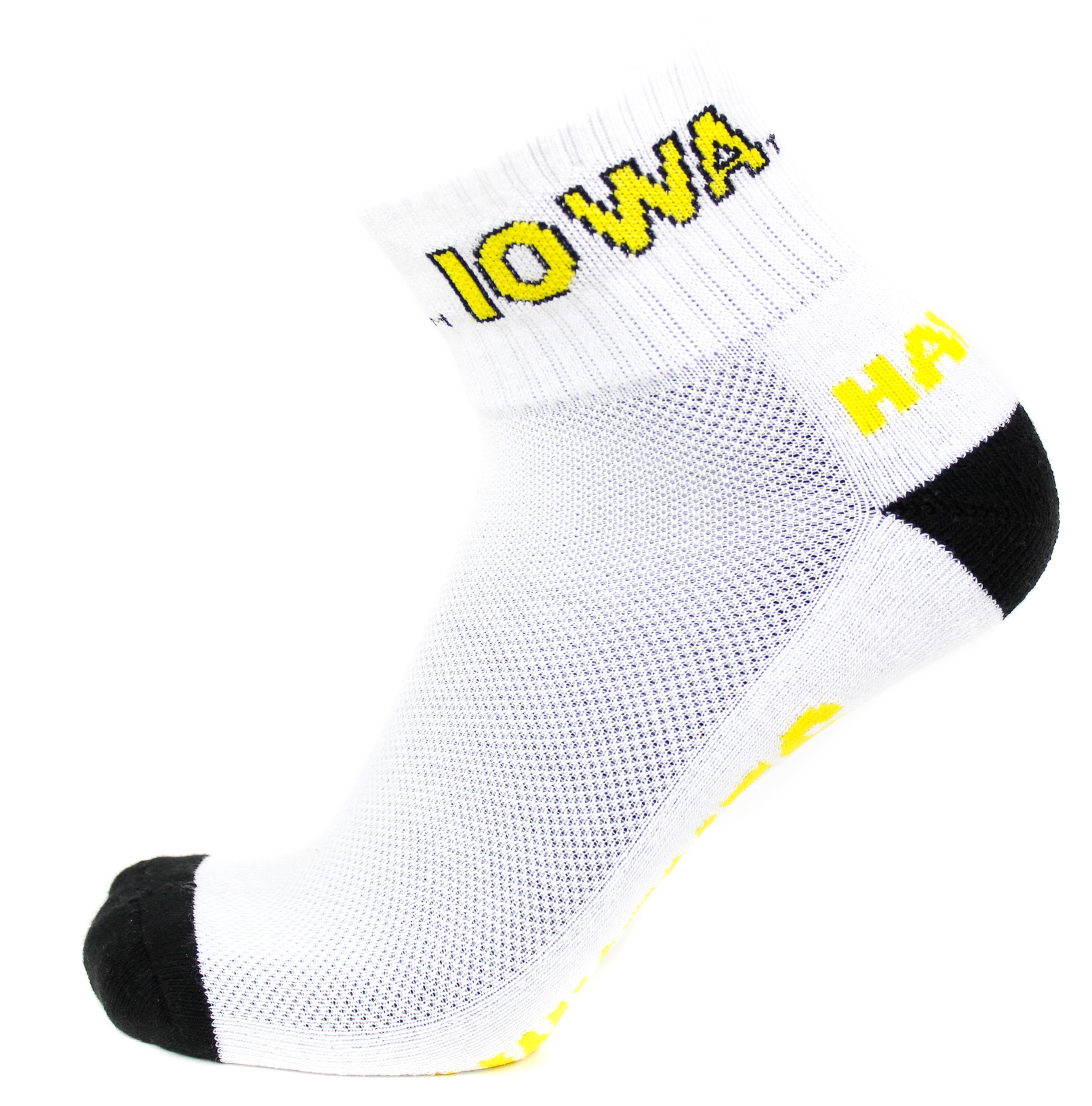 Iowa Hawkeyes White Quarter black Heel Toe Sock - Donegal Bay - Unisex - One Size - Quarter